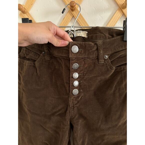 Free People Pants Woman’s 26 Skinny Reagan Raw Hem Brown Corduroy High Waisted - Picture 4 of 10